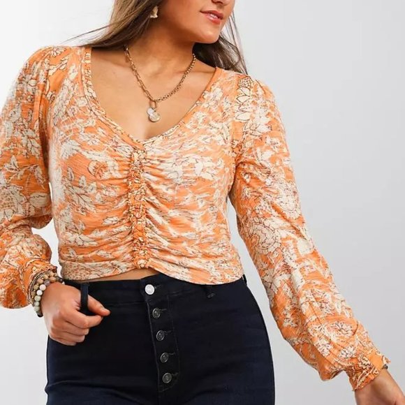 Free People Say The Word Ruched Detail Top In Blood Orange Red 191mn - Picture 1 of 6